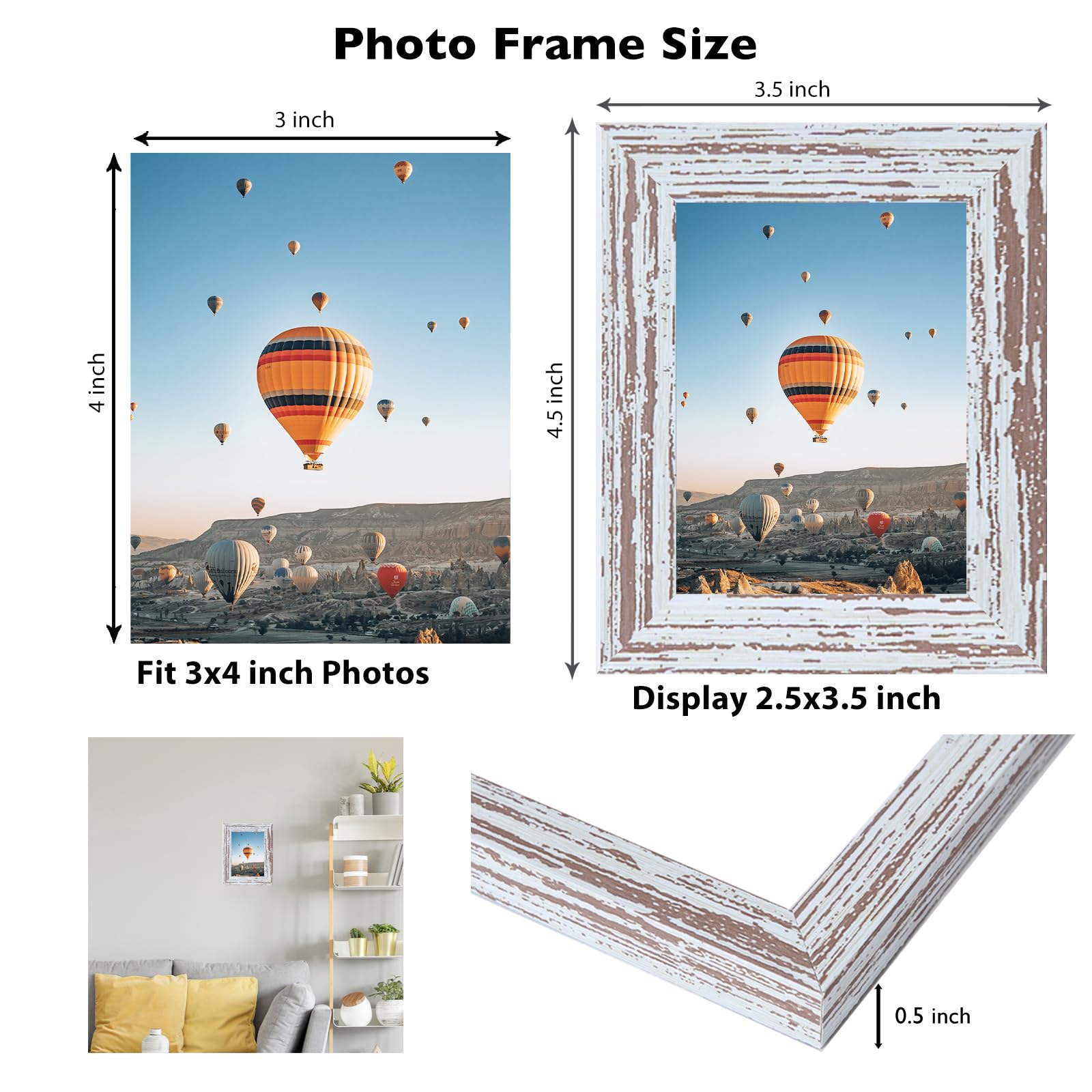 JCJMY 3x4 Picture Frame Rustic White for Wall Hanging or Tabletop, Wall Mounting Horizontally or Vertically, 3 x 4 Wall Gallery